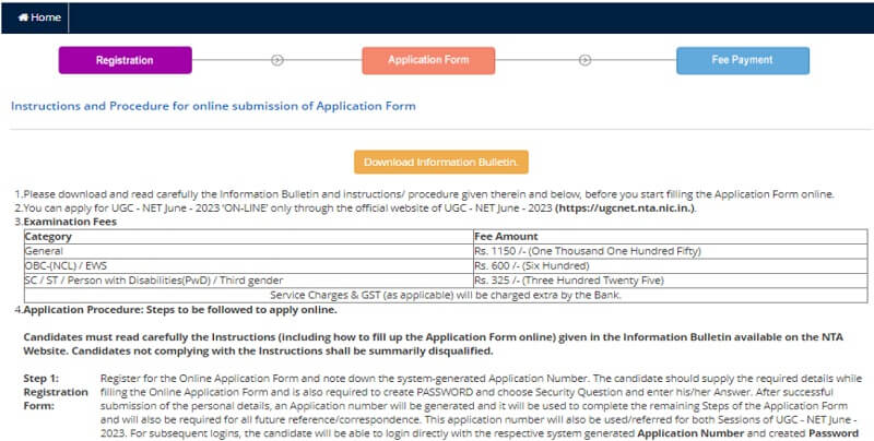 Information related to UGC NET June 2023 application form