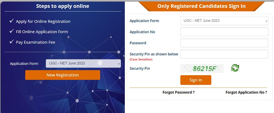 Login-and-registration link for UGC NET June 2023 application