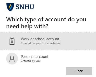 SNHU Password reset page