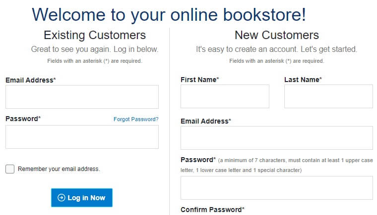 SNHU online bookstore login page