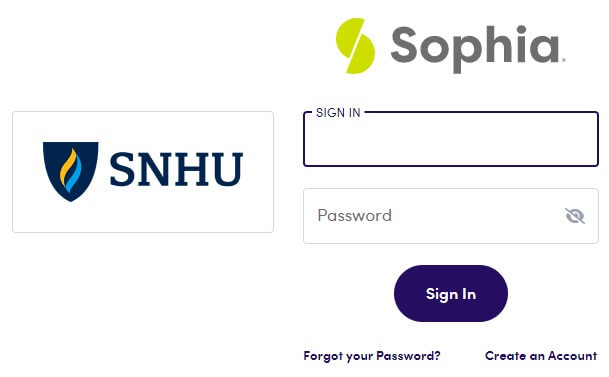 SNHU sophia login page