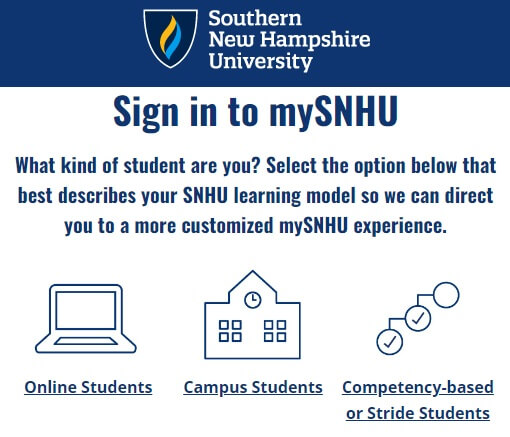 mySNHU Sign In options page