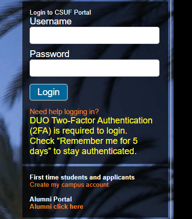 CSUF login page