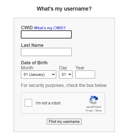 CSUF username recovery form