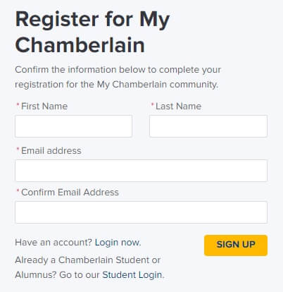 Chamberlain student registration form