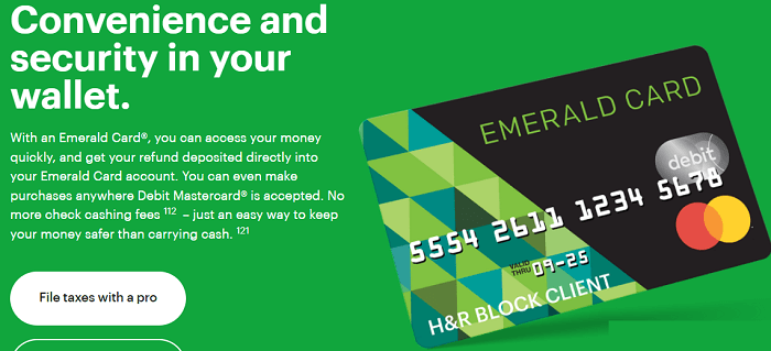 Emerald card page on H&R Block website