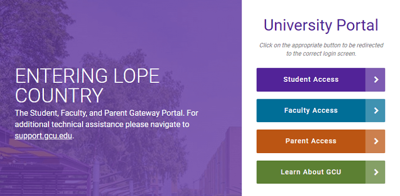 GCU student portal login options
