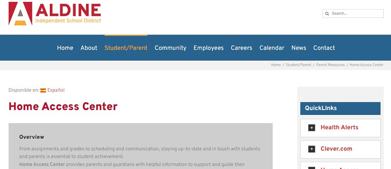 HAC web page on the Aldine ISD website
