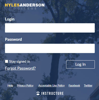 Hyles Anderson canvas online learning login form