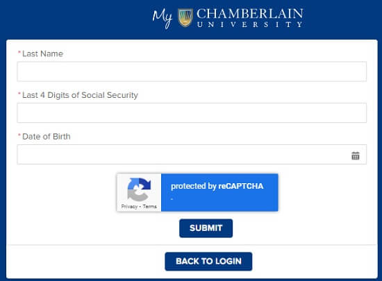 My chamberlain student portal username recovery form