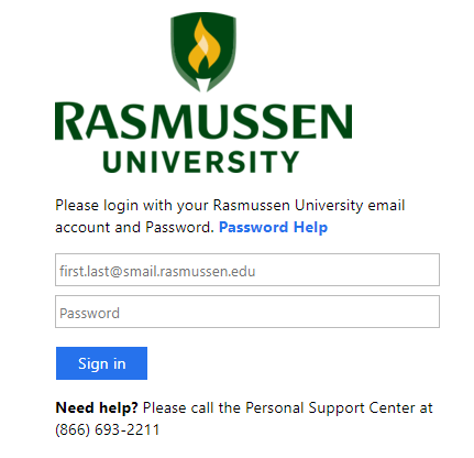 Rasmussen University student login page