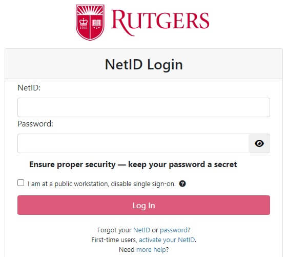 Rutgers Canvas NetID login page
