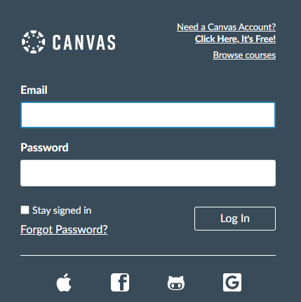canvas login form on instructure website