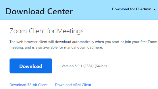 zoom client for the meetings download page