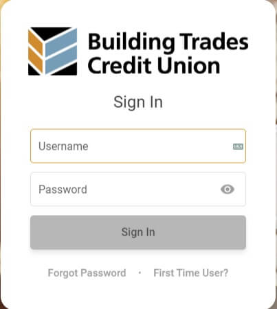 Building Trades Credit Union online banking login page