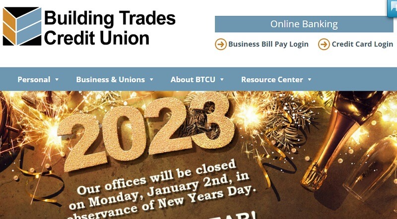 Building Trades Credit Union website homepage