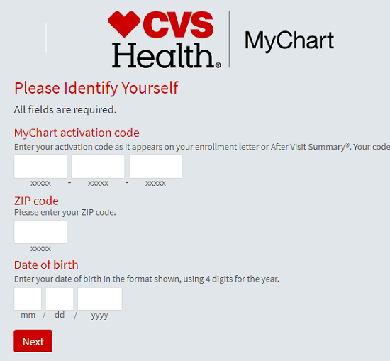 CVS Health mychart sign up through an activation code