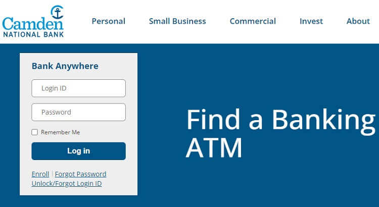 Camden National Bank online banking login page