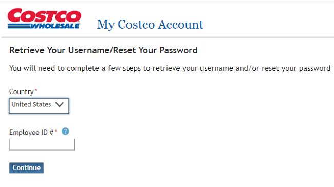 Costco employee username recovery form