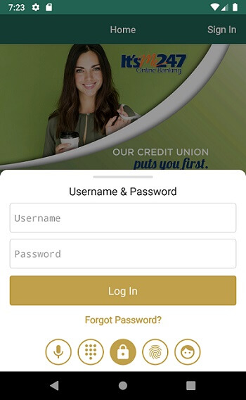 First Trust Credit Union mobile banking login page
