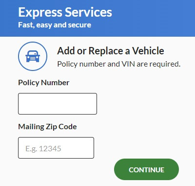 Geico online form to add, and replace vehicle