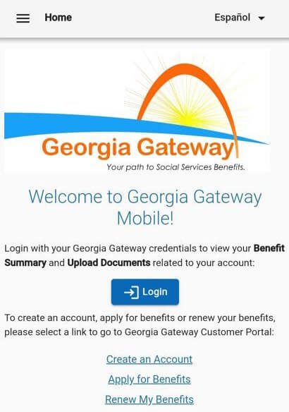 Georgia Gateway Mobile website login page