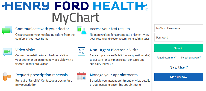 Henry Ford Health Mychart login page