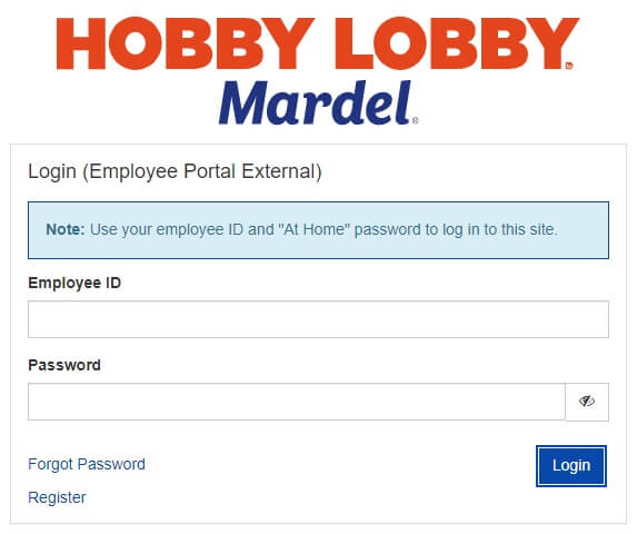 Hobby Lobby employee portal login page