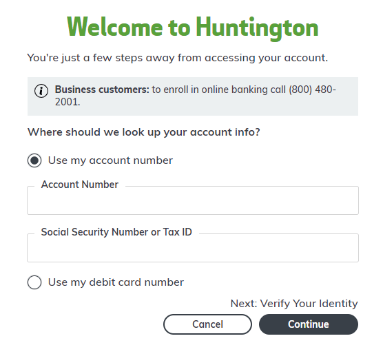 Huntington online banking enrollment form