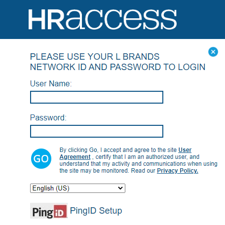 L Brands HR Access login page