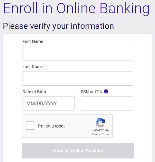 Live Oak Bank online banking enrollment page