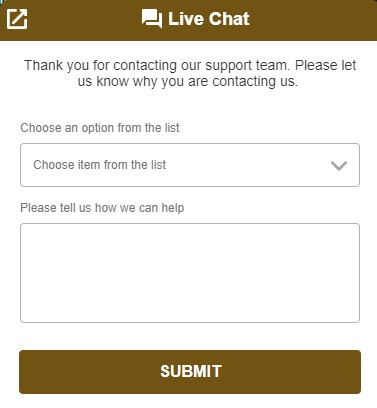 Live chat window on the Unity by Hard Rock website