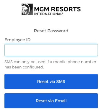 MGM Resorts Okta SSO password reset page