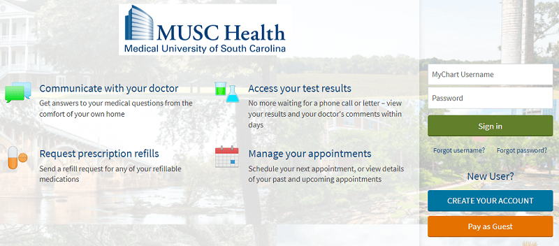 MUSC Health MyChart login page