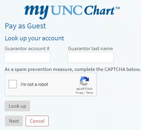 My UNC Chart guest bill payment online form