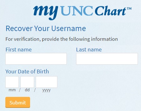 My UNC Chart login recovery form