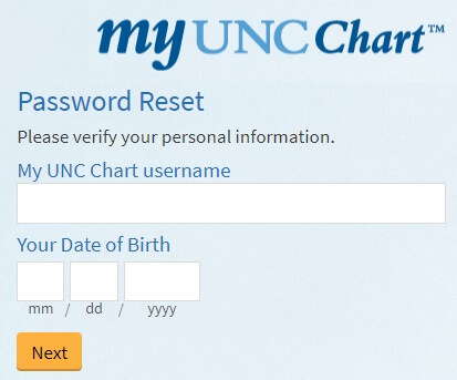 My UNC Chart password reset form