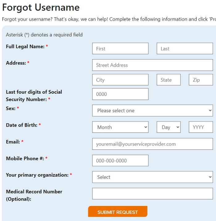 MyGeisinger username recovery form