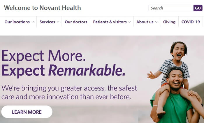 Novant Health website homepage