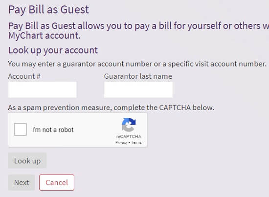 NovantMyChart guest bill payment form