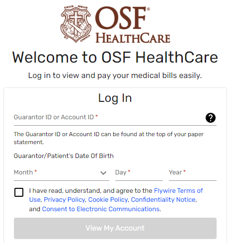 OSF Healthcare billing login page