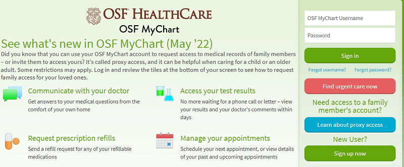 OSF MyChart login page