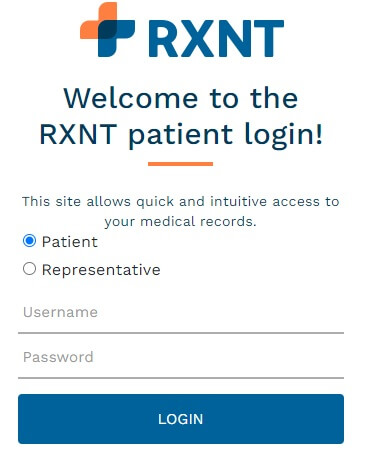 RXNT patient portal login page