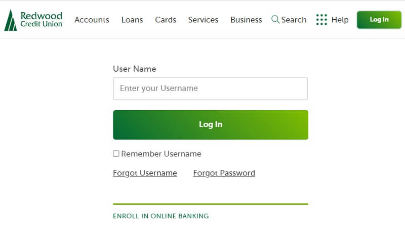 Redwood credit union login page