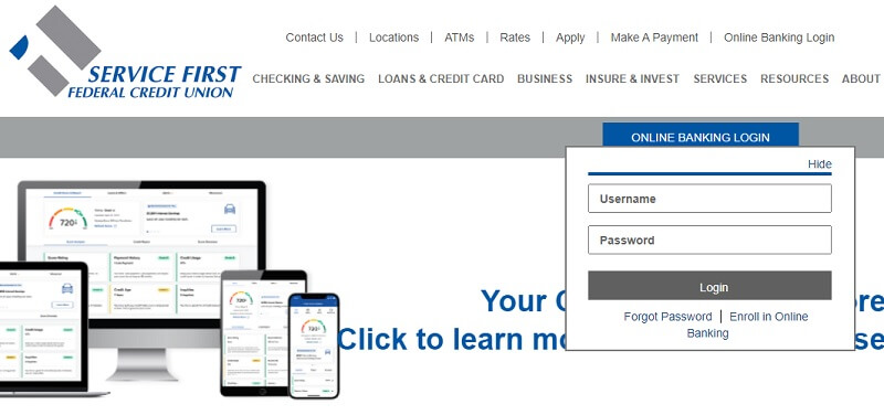 Service First Federal Credit Union online banking login page