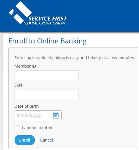 Service First Federal Credit Union online enrollment page