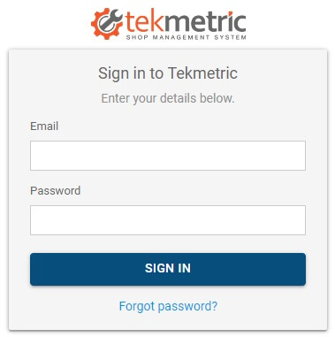 Tekmetric login page on the official website