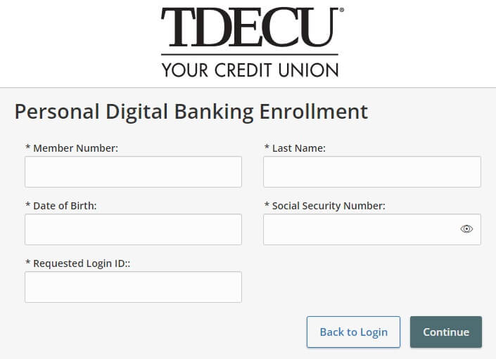 TDECU digital banking enrollment page