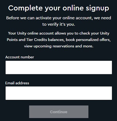 Unity account activation page