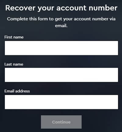 Unity account number recovery form